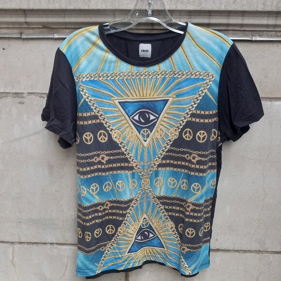 ASOS T-Shirt Pyramid Eye Gold Chains, Peace Signs Medium (M) - Picture 3 of 12